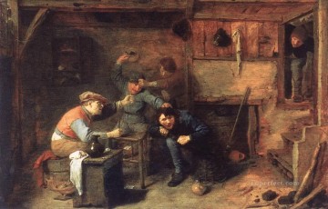 アドリアン・ブラウワー Painting - バロックの田舎生活と戦う農民たち アドリアン・ブラウワー